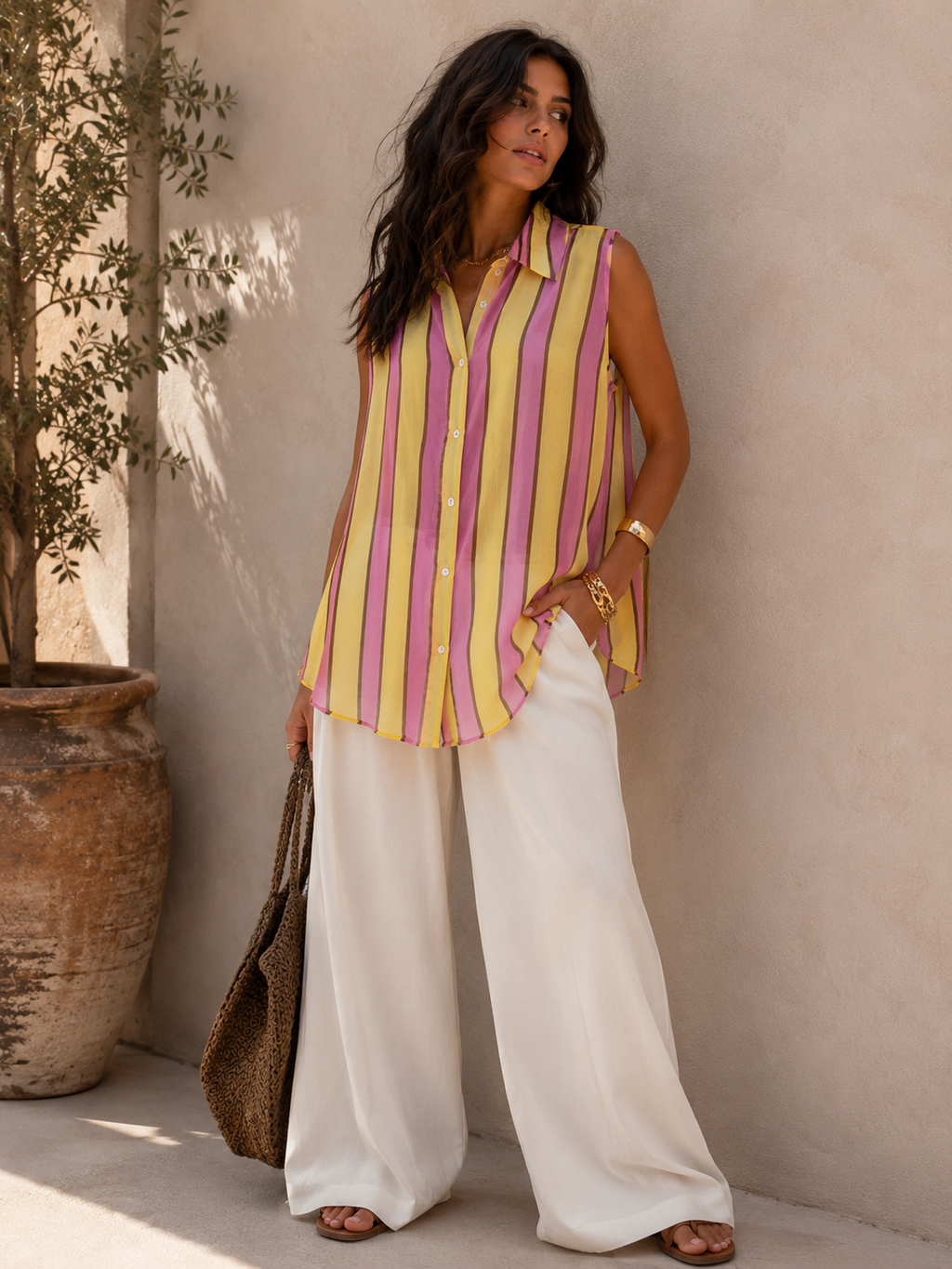 Camicia Smanicata a Righe