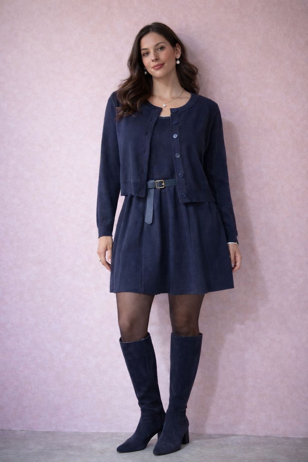 Coordinato 3 pezzi  in lana rasata blu